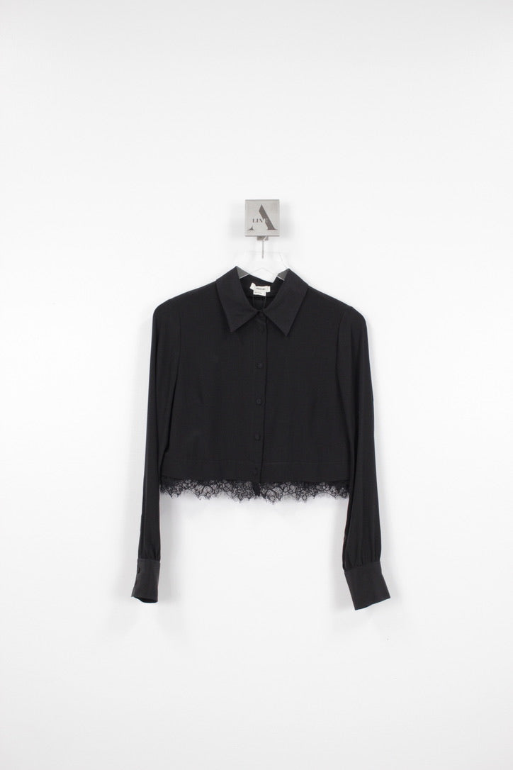 L/S CROPPED BLOUSE W/ CORDED LACE TRIM