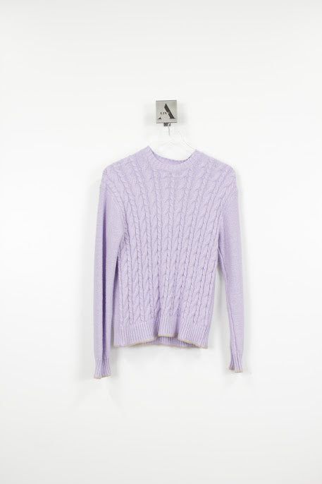 COTTON BLEND CABLE CREW NECK SWEATER
