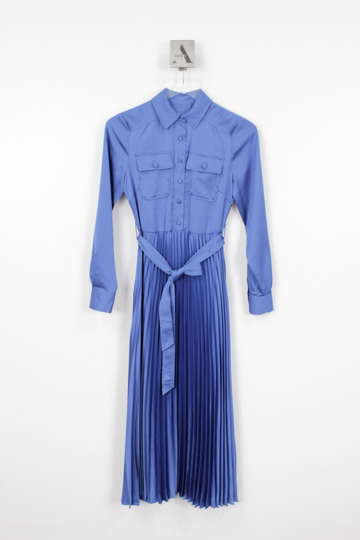 Kenza Long Sleeve Pleated Shirt Dress